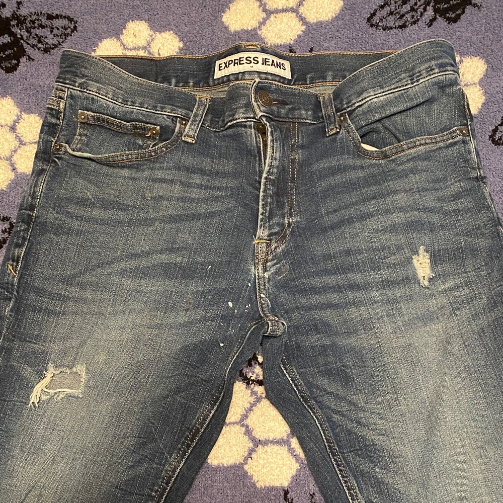 Express Men's Distressed Blue Skinny Jeans
